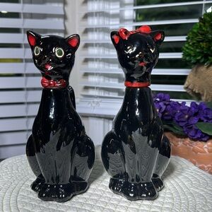 Vintage 1950's Shafford Black Cat 🐈‍⬛ Clay Oil Cruet & Vinegar